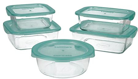 Luminarc Keep'n Lagon Set 5 Recipientes Vidrio Con Tapa 76cl - 82cl - 92cl - 2 * 122cl Pp – Polipropileno Apto Microondas Apto Frigorífico Reciclable