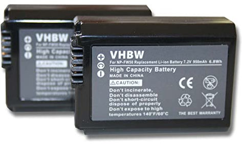 vhbw 2x batteria compatibile con Sony Cybershot DSC-RX10 IV fotocamera digitale DSLR (950mAh, 7,2V, Li-Ion) con infochip
