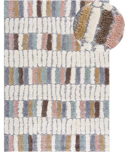 payé Teppich Wohnzimmer - 80x150cm - Hochflor Flauschig Weich - Pastellfarben Multi - Boho Design - Skandinavisch Steinoptik Abstrakt - Schlafzimmer