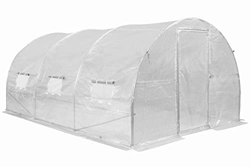 Garden Point Weiß Folientunnel Folienhaus Folienzelt Gewächshaus Pflanzenhaus Foliengewächshaus Tomatenhaus mit der Tür 3m x 4,5m x 2 m