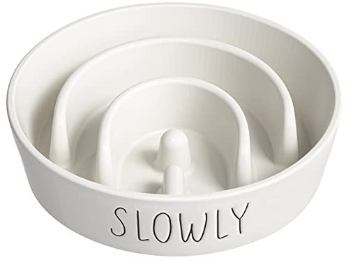 Slow Feeder Dog Bowl - 1.5 Cups Ceramic Puzzle Feeder for Small & Medium Breeds, Maze Design Bowl for Puppy & Fast Eaters, White Pet Dish to Control Eating Speed