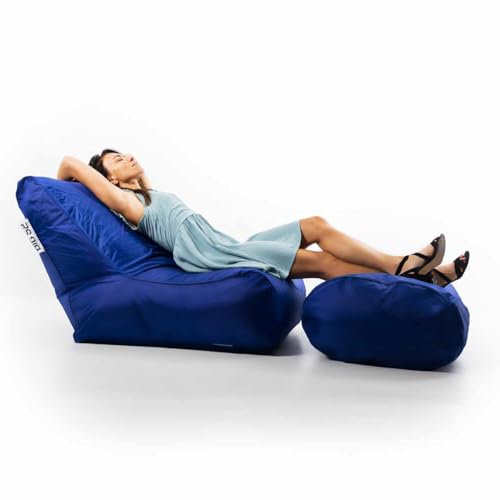 LIVEDECO - Fauteuil Pouf XXL Déhoussable, Extérieur, Outdoor, Jardin, Terrasse, Bleu Marine BiG52 Iron RAW