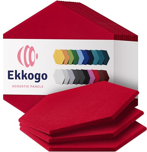 Ekkogo Akustik-Paneele, schalldichte Wandpaneele, 35,6 x 33 x 0,4 cm, hohe Dichte, schalldämpfende Paneele – [Candy Red Hexagon]