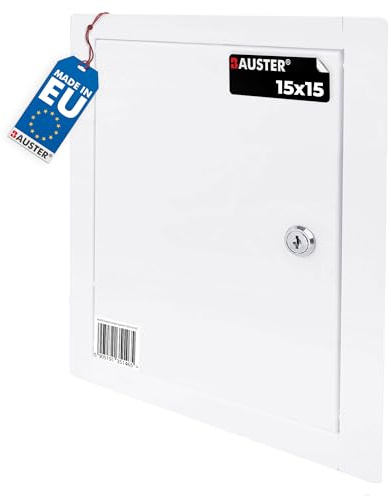 BAUSTER® Revisionstür, Metall, mit Riegel, zur Abdeckung des Gehäuses, Öffnungen in der Wand, Revisionstür, Wartungsklappe, Weiß Revisionsklappe Revision, pulverbeschichtet (15x15)