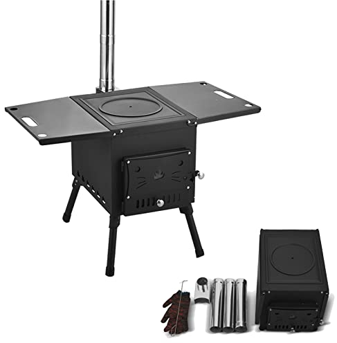 Mobile Holzofen heizung, Tragbarer Zelt Holzbefeuerter Campingkocher Kamin Kit, Edelstahl, zum Heizen zu Hause, Kochen, Outdoor-Reisen, Picknick-BBQ ( Color : Black A , Size : 78x40.5x49.5cm )
