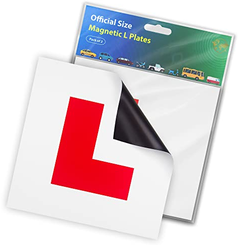 The Wise Traveller - Fully Magnetic L Plates For Car UK, Pack of 2 Learner Plates for the Front and Rear of the Vehicle, Non - Scratchable, Official Size and Easy to Install