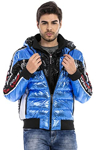 Cipo & Baxx Herren Winterjacke Steppjacke Glänzend Kapuze Jacke CJ270