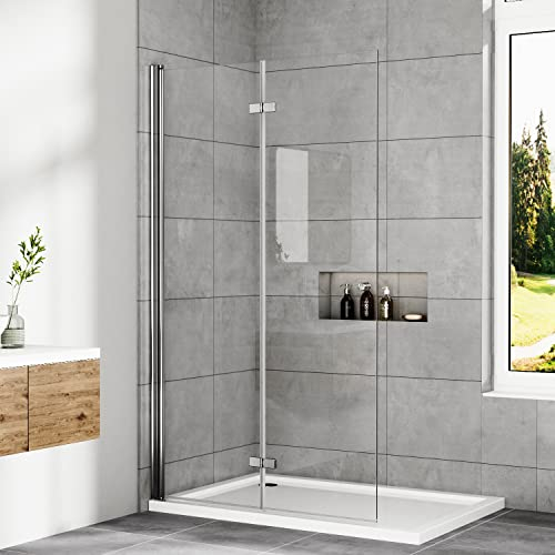 WOWINNE Walk In Dusche Walk In Duschglas 100x185 cm Walk In Duschfalttür 6 mm ESG Sicherheitsglas Duschwand Glas Duschtrennwand Glas Badewanne Duschwand