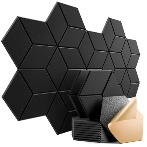 Dailycooper 12 Pack Self-Adhesive Acoustic Panels 12 X 10 X 0.4 - Sound Proof Foam Panels for Walls with High Density, Y-Lined Design, Flame Resistant, Absorb Noise and Eliminate Echoes(Black)