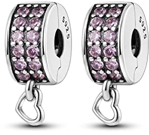 Parmuz Clip Spacer Charme für Armband 925 Sterlingsilber Pave Cubic Zirkonia Clip Lock Spacer Stopper Charm Bead Star Moon Evil Eye Charm Schmuck Geschenk für Frau