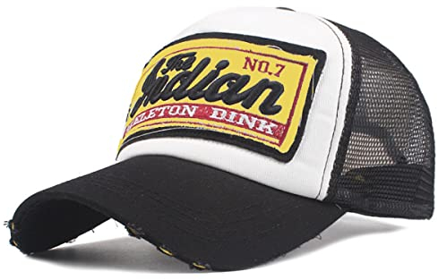 Sporty Trucker Mesh Baseballcap Indian Distressed Snapback Vintage Used Look Retro Sommer (Schwarz/Gelb) Herren Damen