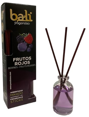Bali fragancias Ambientador Mikado FRUTOS ROJOS Difusor con varillas de ratán para tu salón, comedor o cualquier estancia de tu hogar, fragancias seleccionadas, Aromaterapia, Perfumado (30 ml)