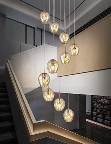 Kinbolas 10 kugel pendelleuchte treppenhaus lampe lang decke hängelampe,längenverstellbare hängeleuchte kugelleuchte,kugel glas hängend deckenleuchte für galerie,treppenspirale,Flur-40×250CM