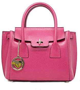 Chicca Borse Borsa a Mano Donna in Pelle Italiana Rigida Taglia Medio-Piccola con Tracolla (Fucsia)