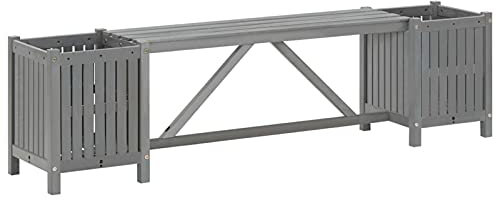 Keketa Wooden Garden Corner Bench with Planter, Planter Box with Garden Bench Seat for Balcony, Patio, Park and Deck Outdoor Furniture 150cm Solid Acacia Wood Grey