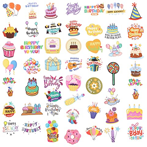 100St Alles Gute zum Geburtstag Aufkleber, Selbstklebende PVC Aufkleber Alles Gute zum Geburtstag Partyzubehör Geburtstag Scrapbook Aufkleber Geburtstagsaufkleber