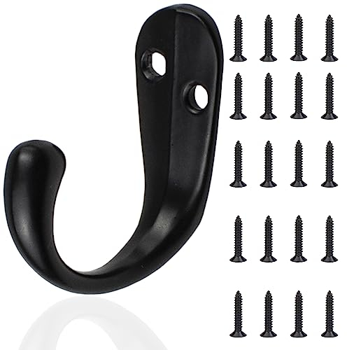 GUJIAWAN 10pcs Black Single Prong Robe Hook,Wall Mounted with 20 pcs Screws,for Hanging Hat,Towel,Key.