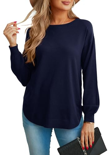 GRECERELLE Pull léger à manches longues et col rond pour femme - Pull décontracté en tricot doux