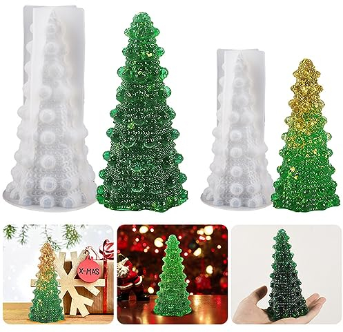 Voyyphixa 2PCS Christmas Tree Resin Moulds Silicone 3D Christmas Candle Moulds for Candle Making Xmas Epoxy Casting Moulds for Handmade Aromatherapy Candle Soap Home Decoration Ornaments