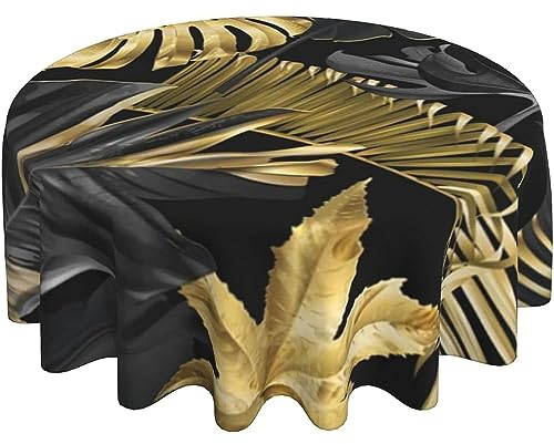 Wachstischdecke Gold Blatt Wetterfeste Wachstischdecke Rund Tischwäsche 152Cm Für Garten Indoor Outdoor