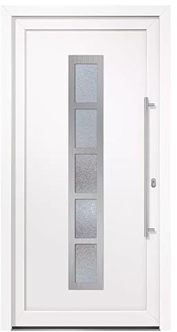 HORI Haustür Eingangstür Komplettset – Robuste Hauseingangstür mit moderner Optik, hoher Wärmedämmung & Sicherheit, Farbe: weiß - DIN rechts - Modell: Frame - 210 x 110 cm