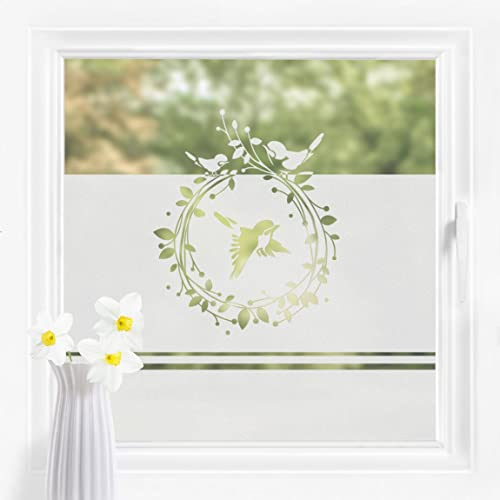 Bilderwelten Fensterfolie Sichtschutz Vogelzweig 60 x 80 cm Milchglasfolie Sichtschutzfolie Fenster Folie Blickdicht Anti-UV Statisch Haftend Querformat