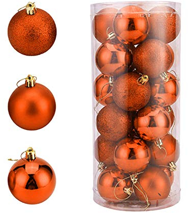 Weihnachstkugeln Christbaumkugeln Baumkugeln Rot Party Hanging Balls Christmas Ornament Weihnachtsschmuck 4CM 24Pcs Home Decor Hängeregal Bad Plastik Weihnachtsbaum Deko (Orange, One Size)
