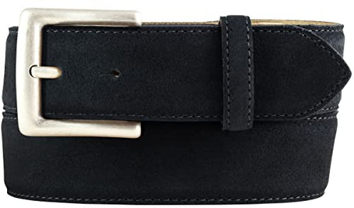 BELTINGER Gürtel aus Veloursleder mit altsilberner Gürtelschnalle 4 cm | Velour-Ledergürtel 40mm | Wildleder-Gürtel alt-silber 4cm | Schwarz 110cm