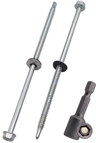 SKIR'CO (35 uds.) Tornillos para techos galvanizados 6,3 x 160 mm cabeza hexagonal, tornillos autoperforantes DIN 7504-K con arandelas de sellado EPDM