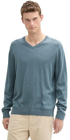 TOM TAILOR Herren Strickpullover mit V-Ausschnitt, 36148 - Stormy Teal Melange, XXXL