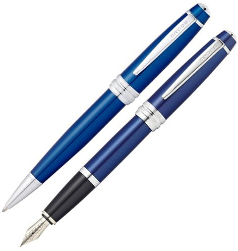 Cross Bailey Kugelschreiber und Füllfederhalter Geschenkset (Strich- bzw. Federstärke M, Schreibfarbe schwarz) Blau-Lack