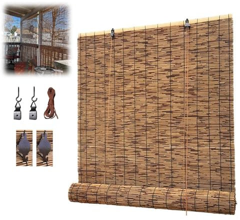 Stores à Rouleau en Bambou, Abat-Jour Manuel, Ombrages en Bambou, Stores à Enroulement, Résistant, Personnalisable, Anti-UV, Taille sur Mesure - Marron