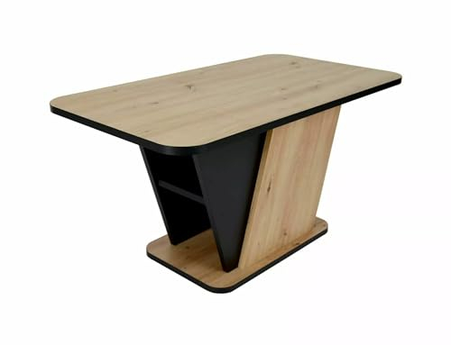 Design Couchtisch GSC-111 Eiche Artisan - Schwarz matt Stauraum Tisch, Farbe:Eiche Artisan - Schwarz matt