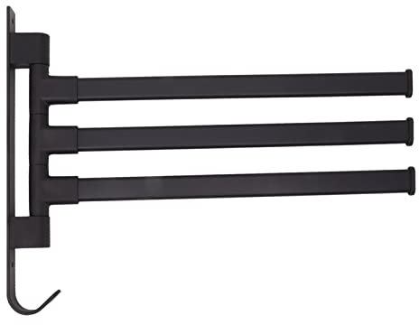Porte-Serviettes Pivotant Noir Mat, Aluminium Antirouille, Porte-Serviettes de Salle de Bain sans Perçage avec Vis d'expansion pour Entrée de Chambre à Coucher (3 Bras)
