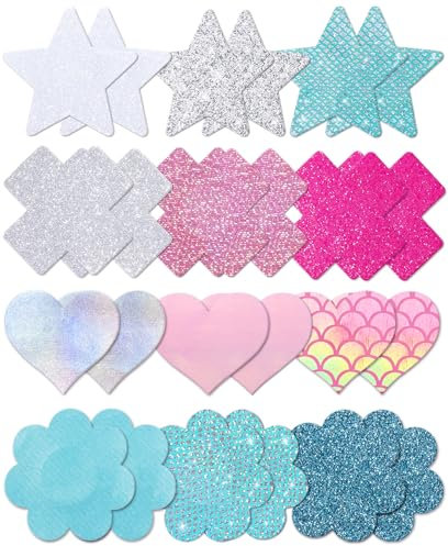 Tripetals Glitzer-Pasties, Nippel-Abdeckungen, Einweg-Klebepads, griffige Nippel-Abdeckungen, sexy, 12 Stück, Blau Rosa