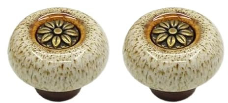 HDJNal Juego de 2 pomos de cerámica, pomos de puerta de armario de cocina, tiradores vintage de forma redonda para muebles, manijas de cajones, estilo vintage Shabby Chic (32 mm de diámetro, color