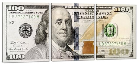 Yatsen Bridge 3 Stück Dollar Money Leinwand Wandkunst Dekor Vintage 100 Dollar Bill Motivationsposter Gemälde für Heimdekoration und Büro Wohnzimmer Kunstwerk gerahmt fertig zum Aufhängen - 30,5 cm B