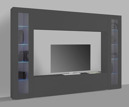 möbelando Wohnwand >Benevent< (4-teilig) in Anthrazit matt - 260x180x30 (BxHxT)