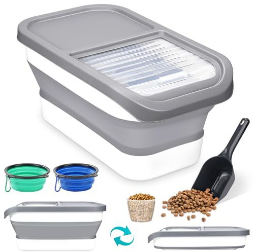 KIMIGO Conteneur Croquettes Chien,Boite a Croquette pour Chien,Seau de Stockage Pliable Container avec Cuillère Tasse à Mesurer pour Nourriture et Friandises Animaux.