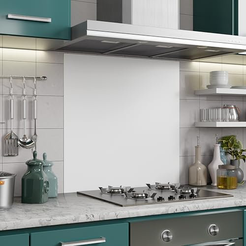 BELOFAY 6mm Tempered Glass Splashbacks for Cookers, Toughened Glass Heat Resistant Splashback for Kitchen Oven (White Glass, 60x60)