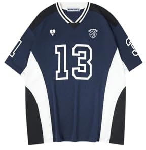 Aelfric Eden T-Shirts Herren Oversized Fußball Shirt Jersey Kurzarm Sommer Baggy Tee Sportshirt Retro Raglan Oberteile Streetwear Navyblau XS