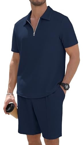 Anelune Trainingsanzug Herren Sommer 2-teilig, Sommer Outfit, Blau XL