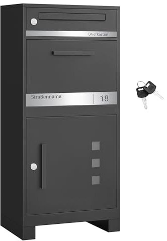 SONGMICS Paketbox, Paketbriefkasten, Briefkasten mit Paketfach, personalisiert, Paketkasten XXL, für Briefe, Pakete, Schloss mit Abdeckung, 2 Schlüssel, Stahl, anthrazitgrau GMB091B02