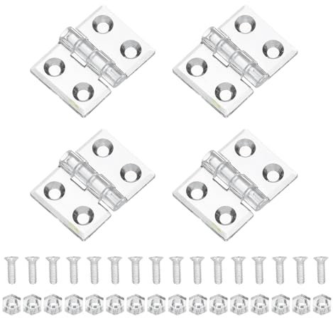 sourcing map Small Acrylic Hinges Plastic Clear Hinge 35 x 25mm Continuous Piano Folding Hinges with Hole and Screw for Aquarium Lid Crafts Display Stand Pack of 4 Transparent