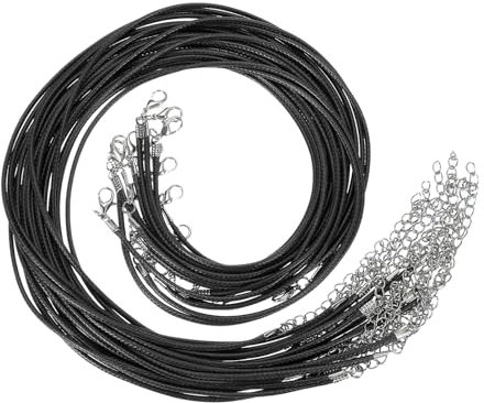 PATIKIL 16x0.08 Cordón De Collar, 20 Pcs Cuerda De Cuero Encerado A Granel con Cierre para Suministros De Joyería Suministros De Abalorios Colgantes Cadenas De Pulsera, Negro