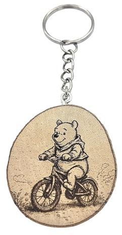 Promotech Porte-clés unique en bois gravé au laser fait à la main l'ourson fait à la main, Bois naturel, W5L5