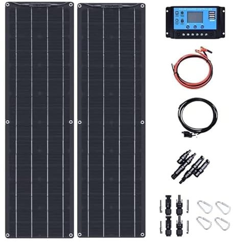 Kit de panneau solaire flexible400W 600W 800W 1200W, système hors réseau monocristallin pour maisons,camping-cars, bateaux + contrôleur de charge solaire40A 12V-24V et kit d'installation complet(400W)