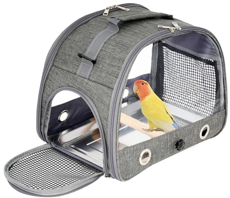 aleawol Bird Travel Carrier with Stand Perch, 33 x 24 x 26 cm