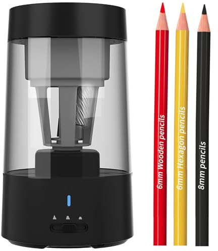 Elektrisk Pennvässare för 6-8mm Penna Uppladdningsbar Automatisk Penna Vässare Handsfree Pencilvävar (Svart)