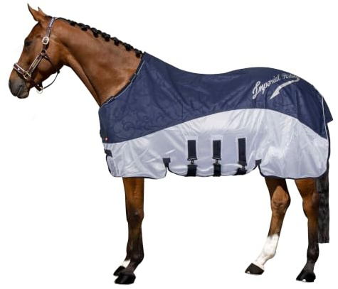 Imperial Riding Regen- & Fliegendecke Super-Dry 2-in-1-Decke ohne Halsteil, wasserabweisenden Deckschicht, Fliegenschutz durch atmungsaktives Mesh-Material, inkl. Bauchklappe, Navy, 105